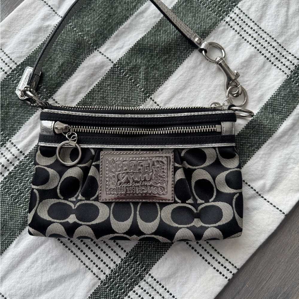Coach Black and Silver Patterned Wristlet